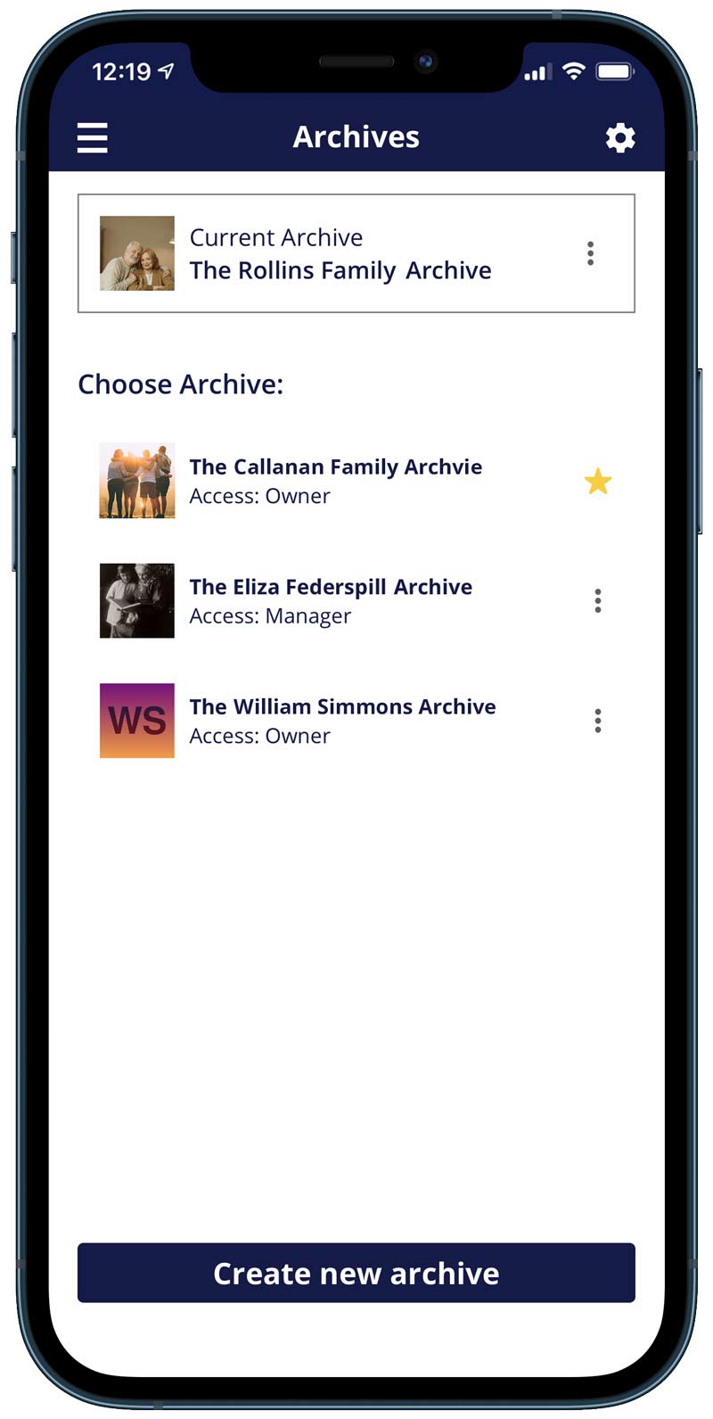 permanent ios app showing access to multiple archives